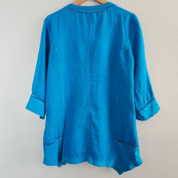 Soft Surroundings Women's 100% Linen Blue Leonie Tunic Size Small 3/4 Sleeves - Picture 7 of 15